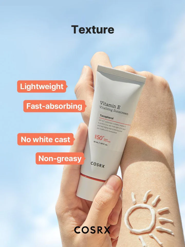 COSRX Vitamin E Vitalizing Sunscreen SPF50+ PA+++ – Broad Spectrum UV Protection (50ml)